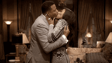 A GIF of Lucious and Cookie Lyon embracing in a passionate kiss on &quot;Empire&quot;