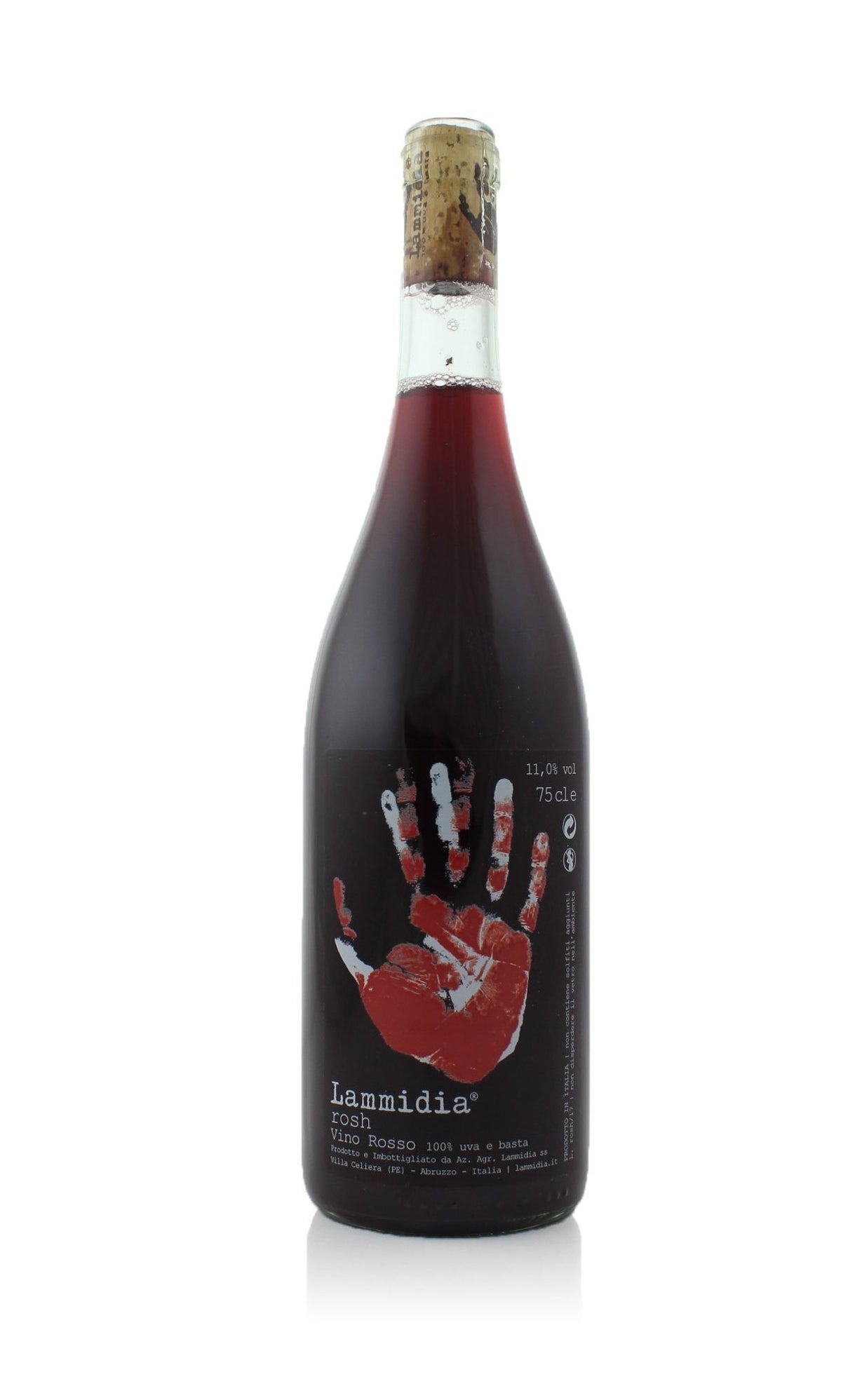 A bottle of red Lammidia Rosh Rosso wine.