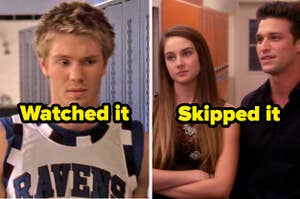 Lucas from "One Tree Hill" with the text "watched it" and Ricky and Amy from "The Secret Life of the American Teenager" with the text "Skipped it"