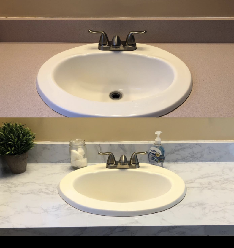 marble adhesive paper on a bathroom vanity