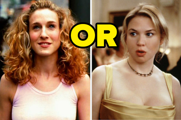 Carrie Bradshaw is on the left looking happy and 