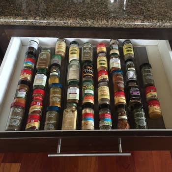 a different reviewer's drawer with spices neat in the organizing liner