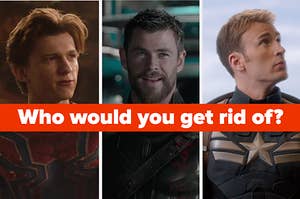 Images of Spider-Man Thor and Captain America with the question 'who would you get rid of'