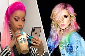 Cardi B and Kesha with colored hair