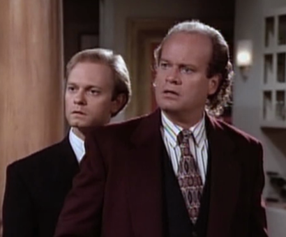 Niles and Frasier with surprised looks on their faces in &quot;Frasier.&quot; 