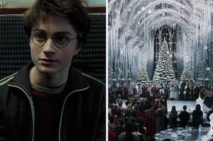 Harry Potter next to an image of the Yule Ball