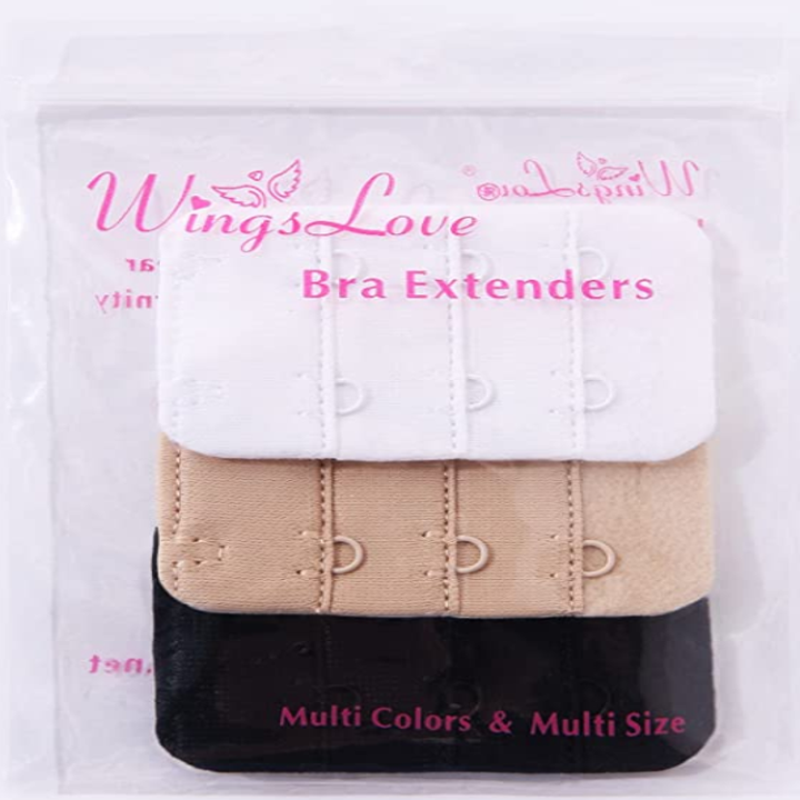 A little package with three two-hook bra extenders in three different colours