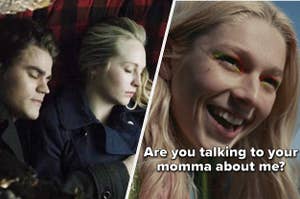 Caroline and Stefan sleeping next to each other on The Vampire Diaries and Jules asking Rue if she's talking to her mom about her on Euphoria