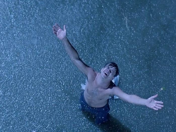 Andy in the rain in The Shawshank Redemption