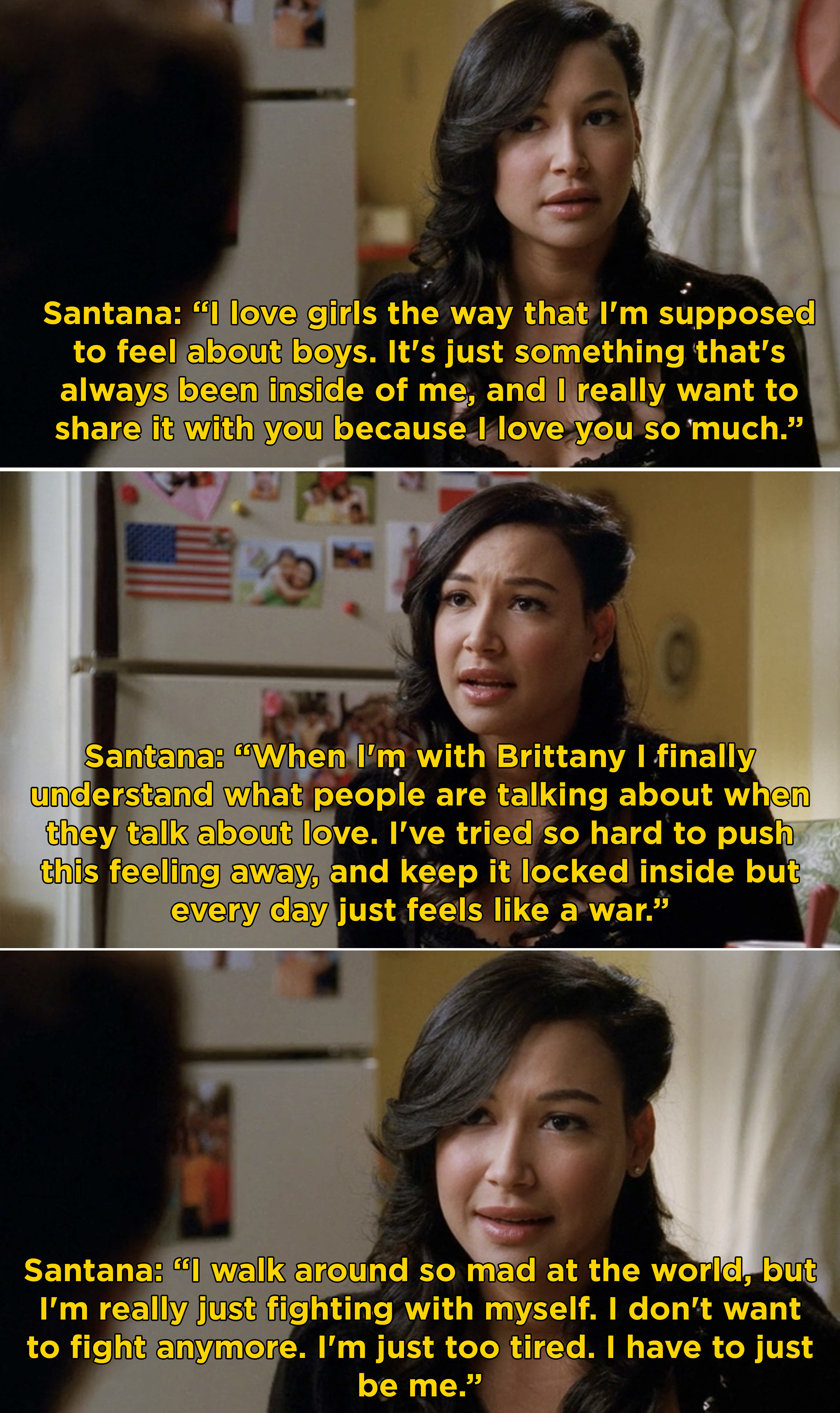 Santana coming out to her grandmother and saying that she loves Brittany