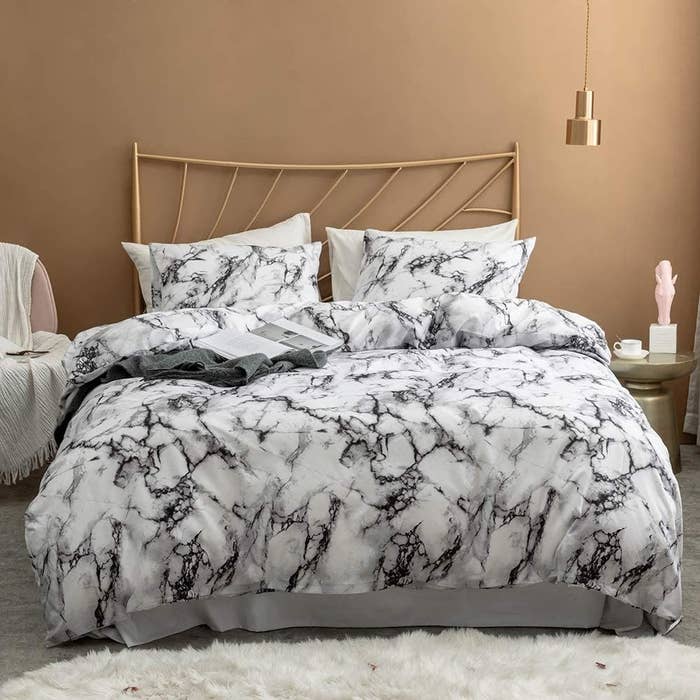 Black and white marble bedding duvet cover and pillow shams