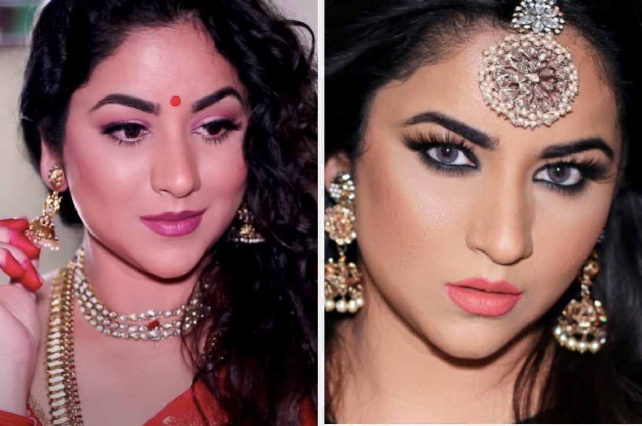 youtuber smitha deepak poses after recreating some popular makeup looks