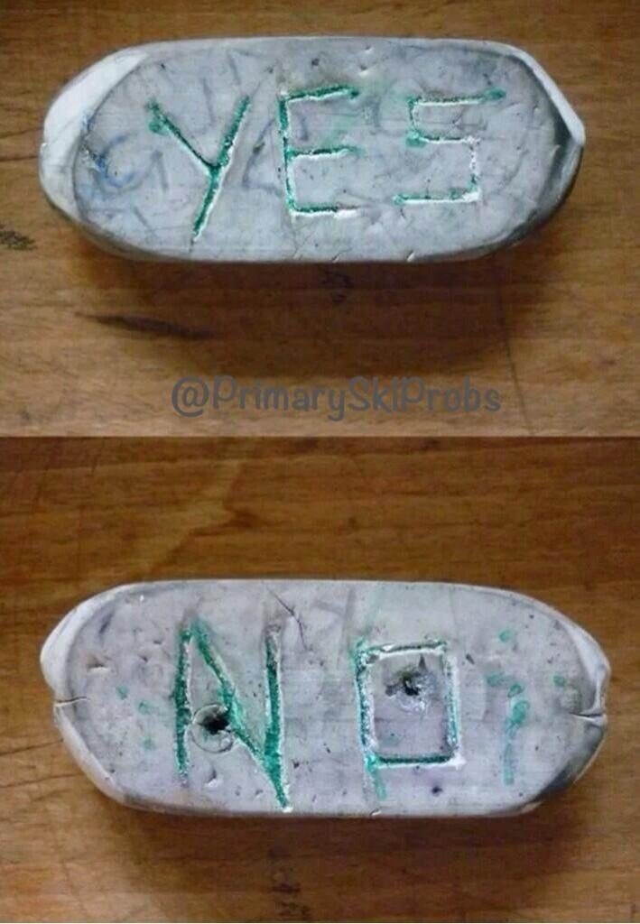 eraser that reads yes and no