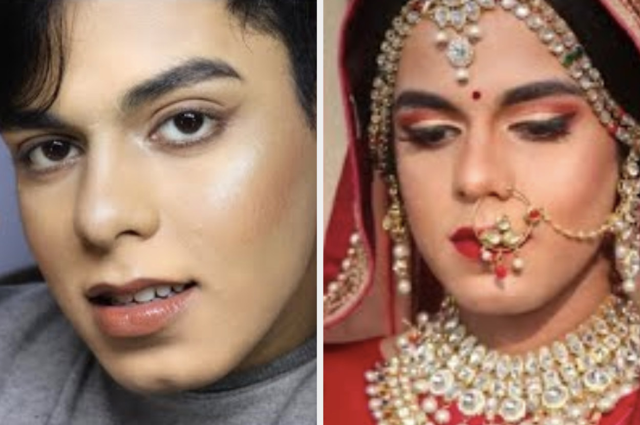 youtuber shiv pandey poses for the camera and dresses up as a bride in the second photo