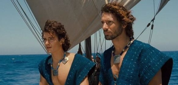 Hector and Paris looking out into the open waters in &quot;Troy.&quot; 