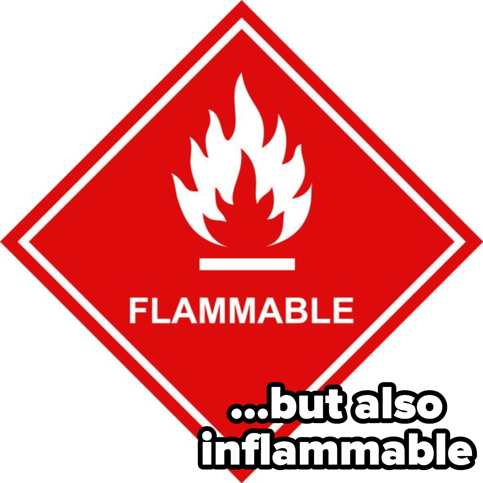 Signs that reads &quot;Flammable,&quot; which is a synonym of inflammable