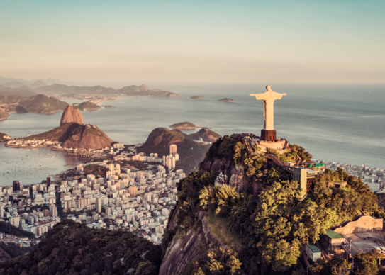 High view of the Christ the Redeemer statue looking over the city