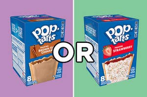 On the left, Brown Sugar Cinnamon Pop-Tarts, and on the right, Frosted Strawberry Pop-Tarts with "or" typed in between the two images