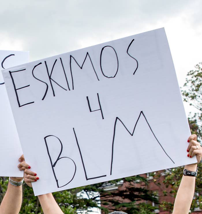 A protest sign that says, &quot;Eskimos 4 BLM&quot;