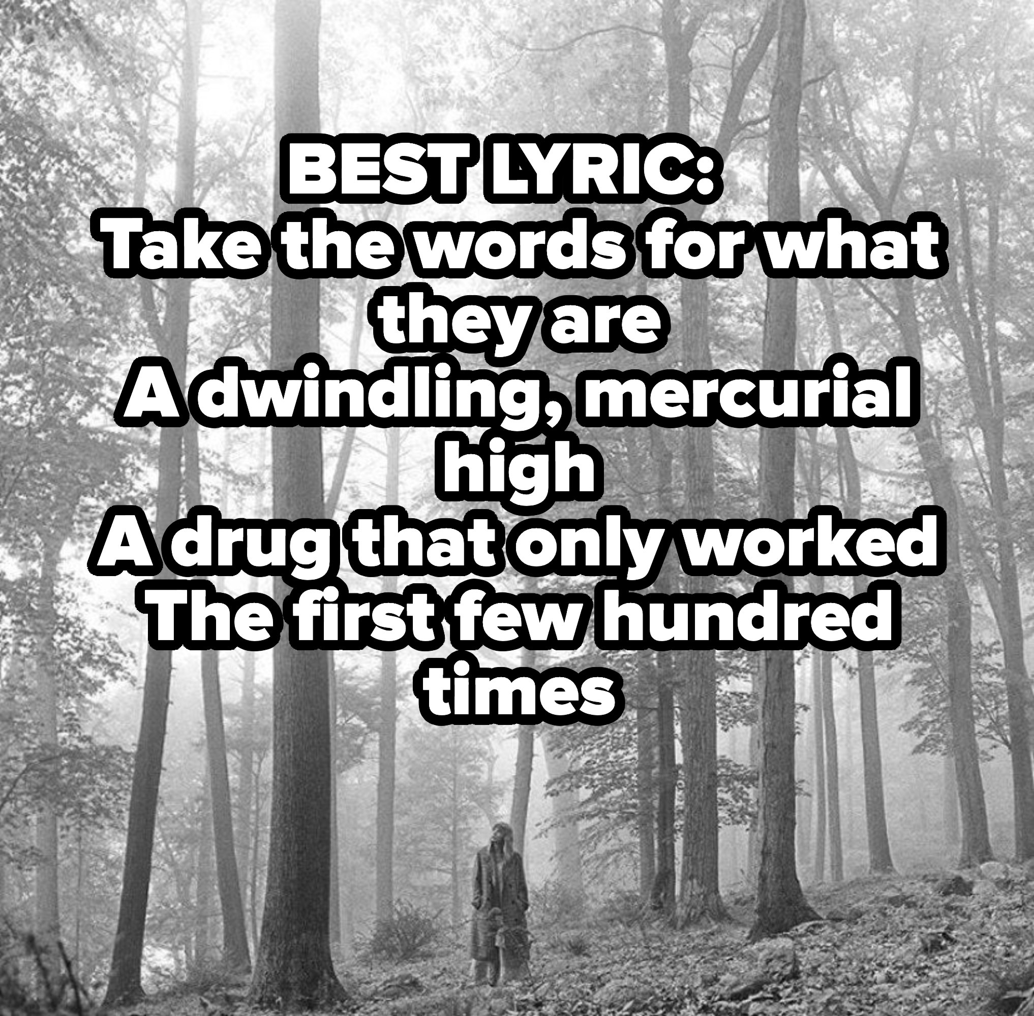 BEST LYRIC:  Take the words for what they are
A dwindling, mercurial high
A drug that only worked
The first few hundred times