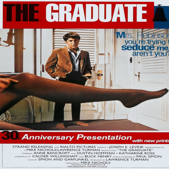 The Graduate poster featuring Ben looking at Mrs. Robinson's leg
