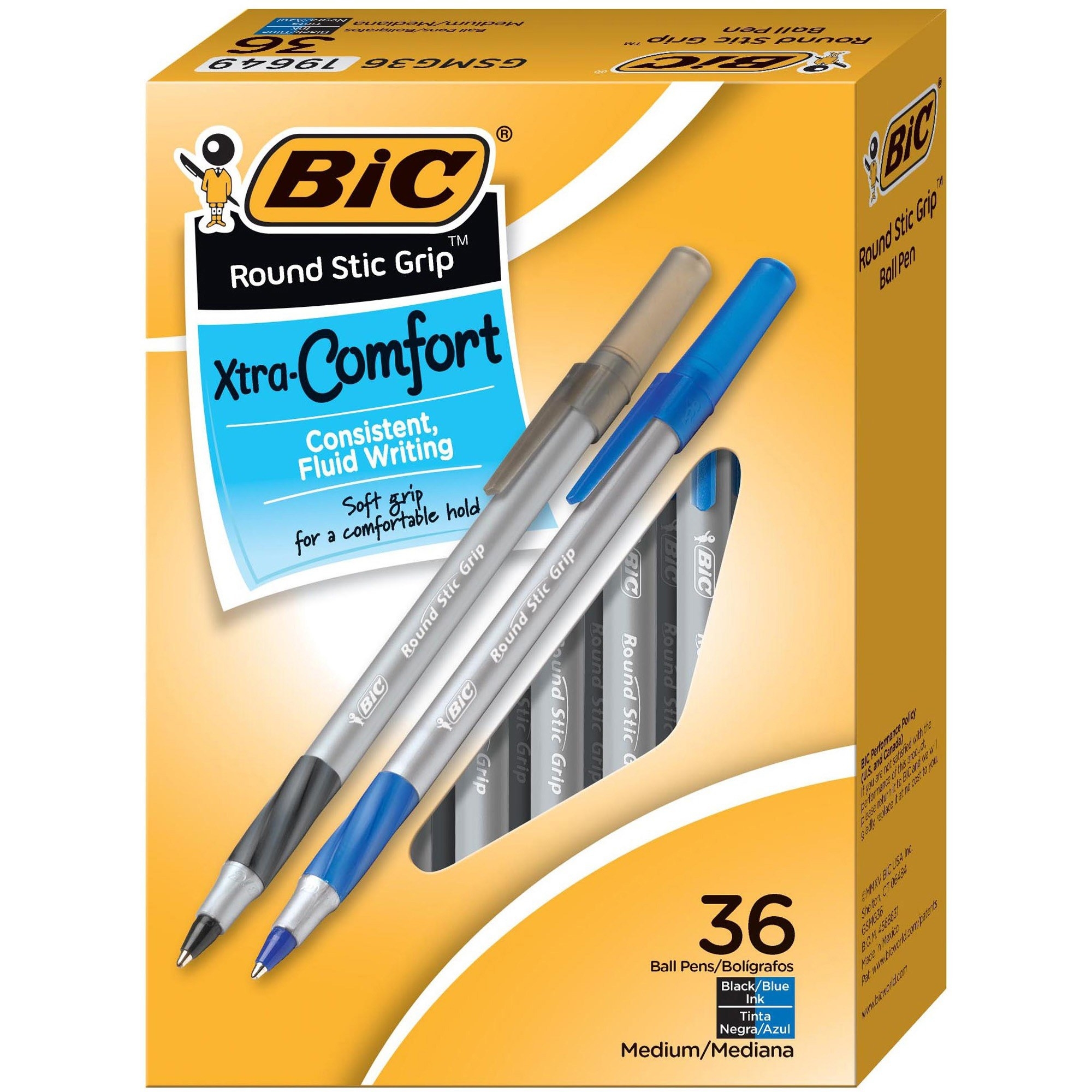 pack of 36 bic ballpoint pens in black and blue