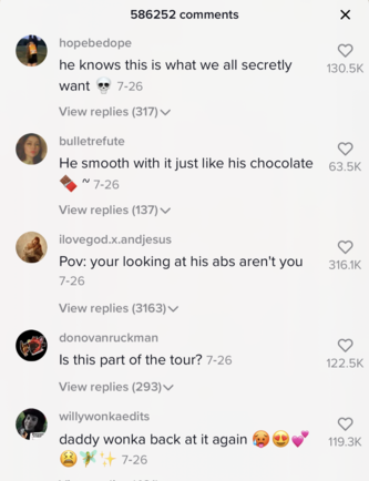 A series of sexual comments on the video, including one that reads, &quot;He smooth with it just like his chocolate.&quot;