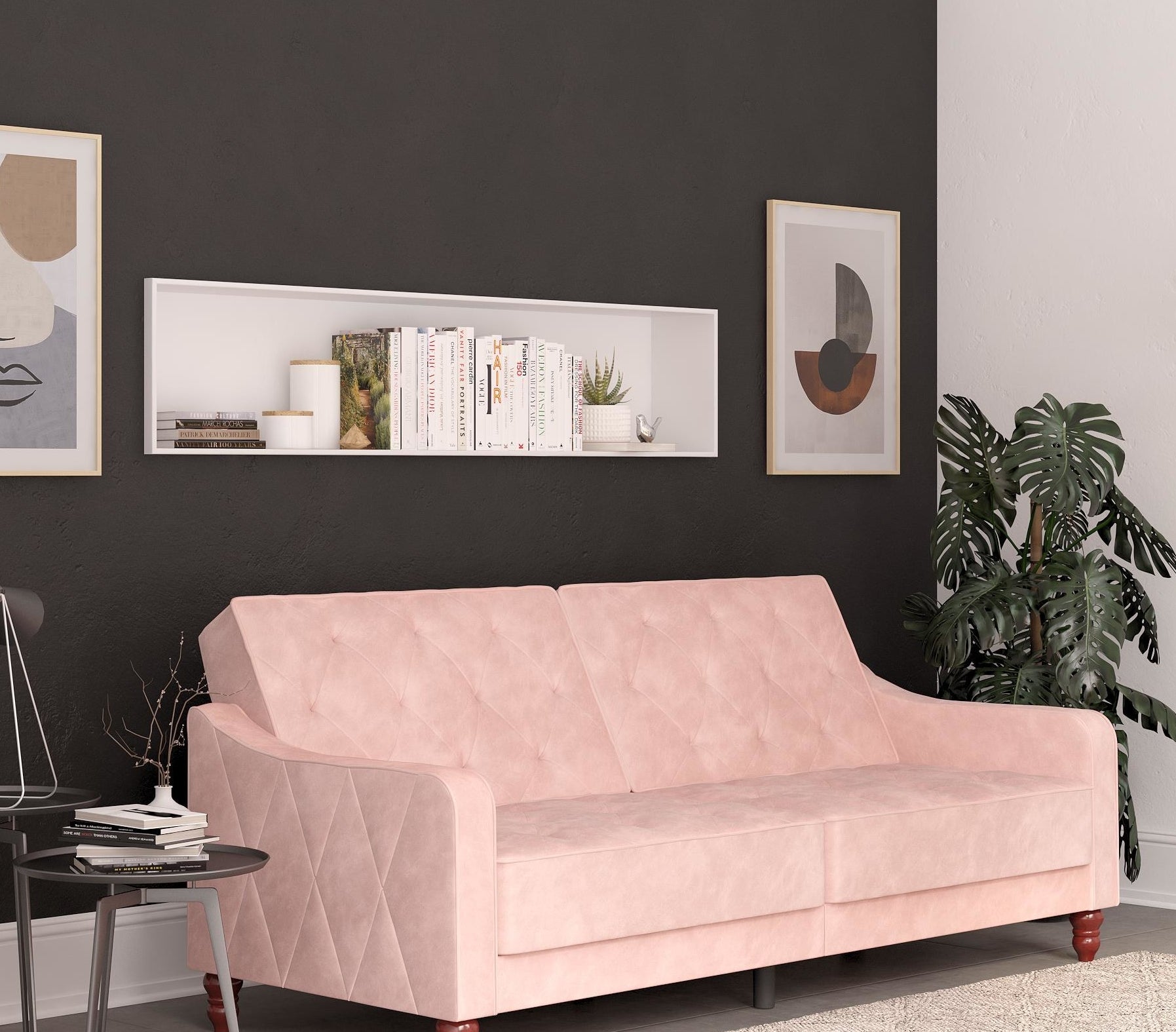 pink velvet sofa bed