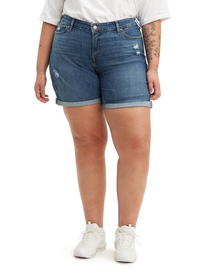 model in jean shorts 