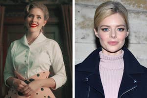 Side by side of Grace from "The Umbrella Academy" and Samara Weaving
