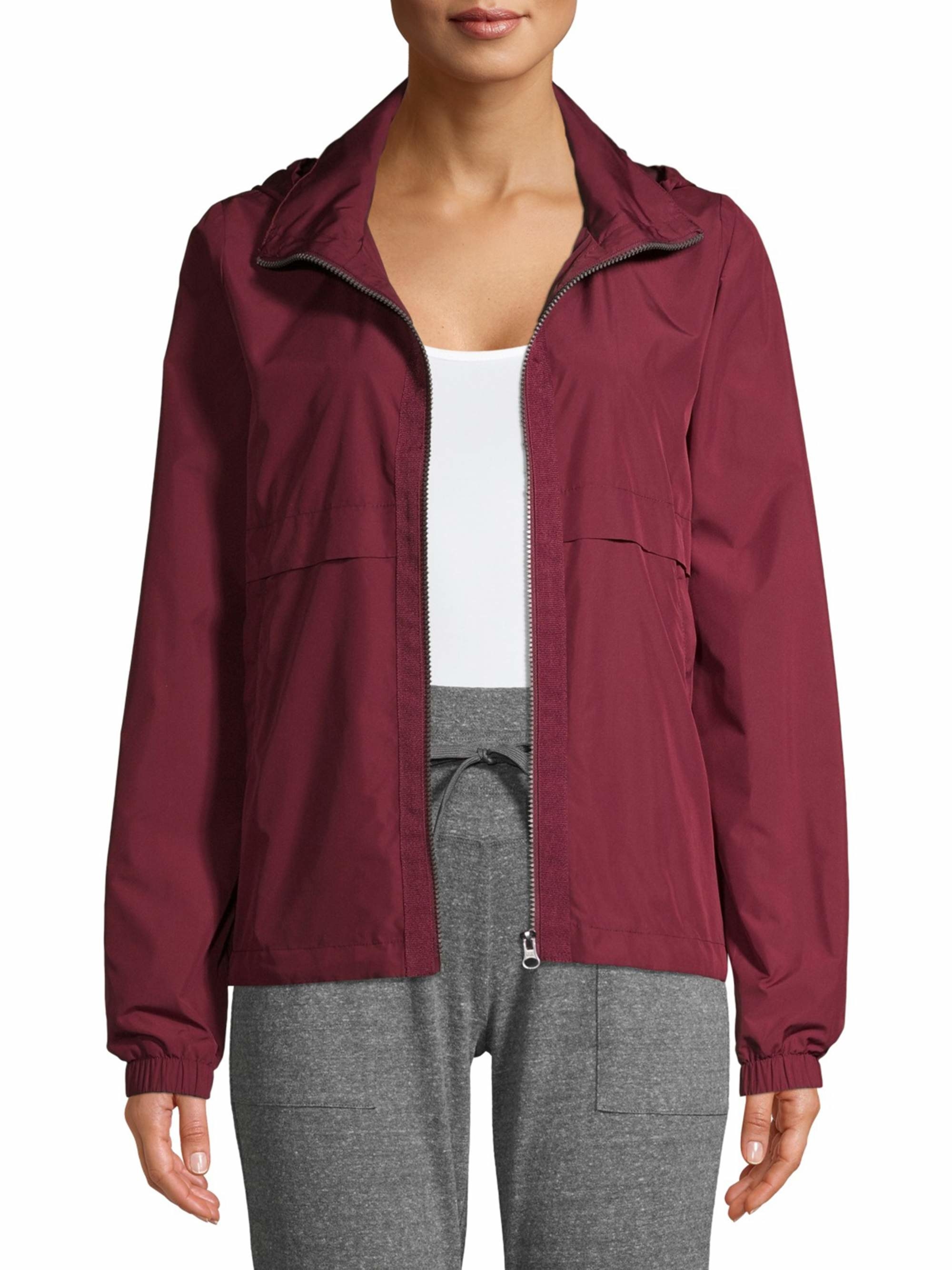 Model wearing the red jacket