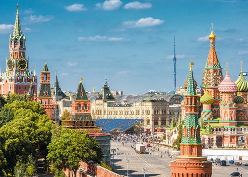 The Moscow Kremlin and Cathedral of St. Basil in the city centre
