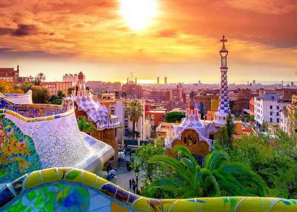 Sunset view over the city from Park Guell