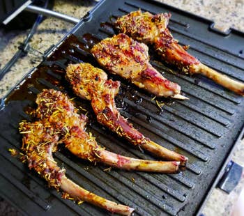 A reviewer photo of lamb chops that were cooked on the griddler