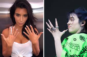 Kim K and Billie Eilish showing off their nails