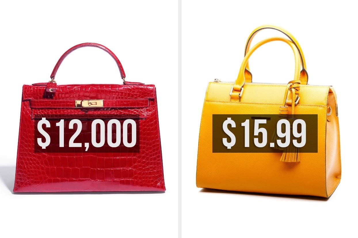 Red purse with the number $12,000 and yellow purse with the number $15.99