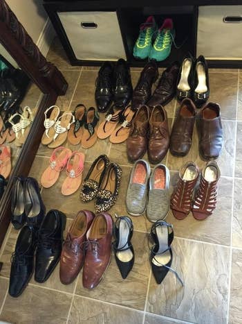 Reviewer's picture of shoes sitting in entryway 