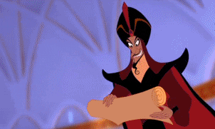 a gif of jafar from aladdin showing the sultan a long list of paper