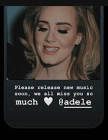 Colyn posting &quot;Please release new music soon. We all miss you so much, @adele.&quot;