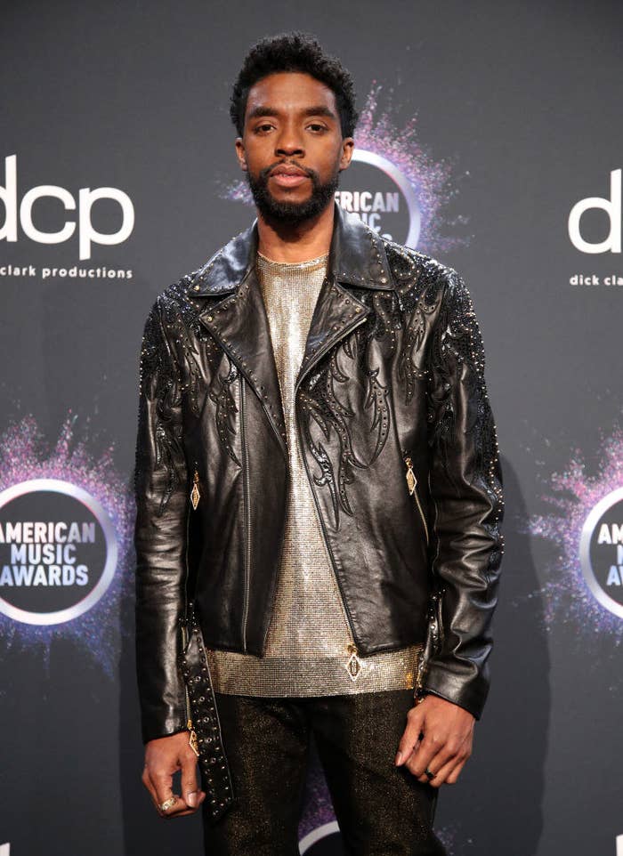 Chadwick Boseman wears an embroidered leather-based mostly thoroughly jacket to a Hollywood tournament