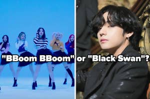 An image on Momoland's Bboom Bboom and an image of BTS's Black Swan