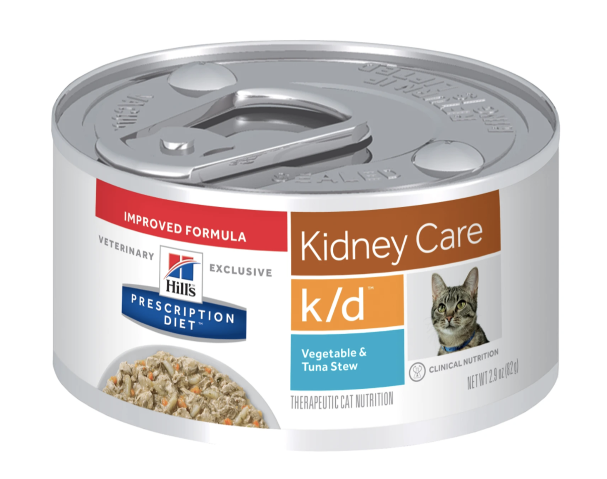 Hill&#x27;s Prescription Diet k/d Kidney Care wet canned food in vegetable and tuna stew flavor for cats