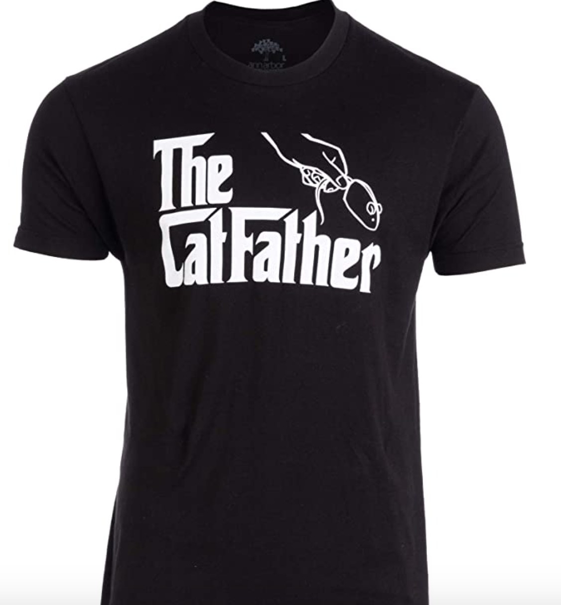 a black tee that says &quot;the catfather&quot;