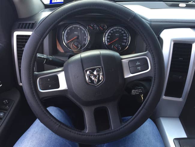 Reviewer photo of the steering wheel cover