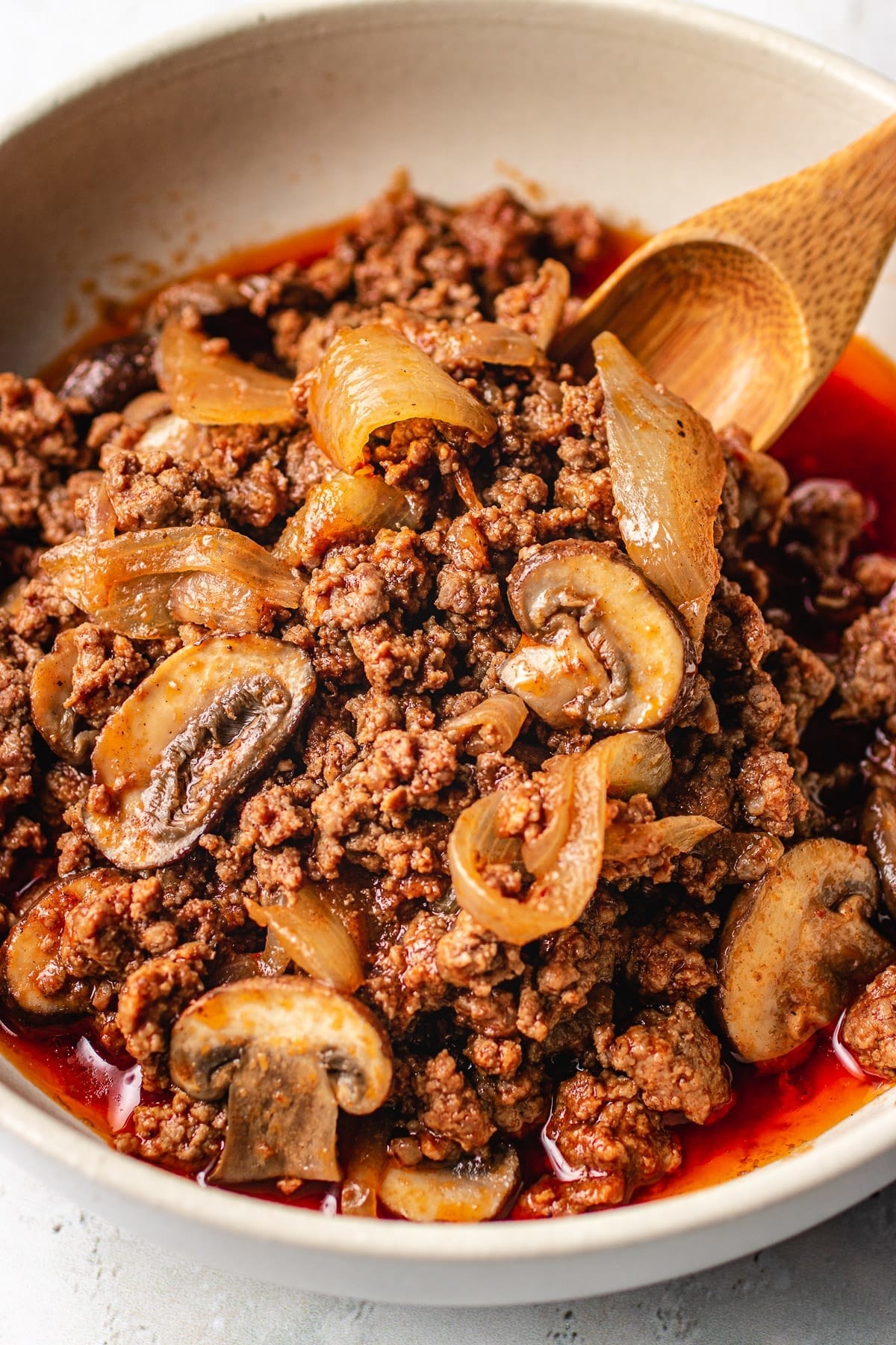 Keto ground beef with mushrooms and onions mixed in