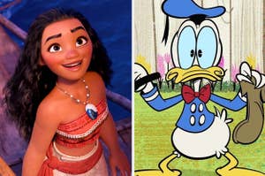 side-by-side photos of Moana and Donald Duck