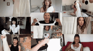 A gif of 10 people unboxing the white summer dresses from Target.