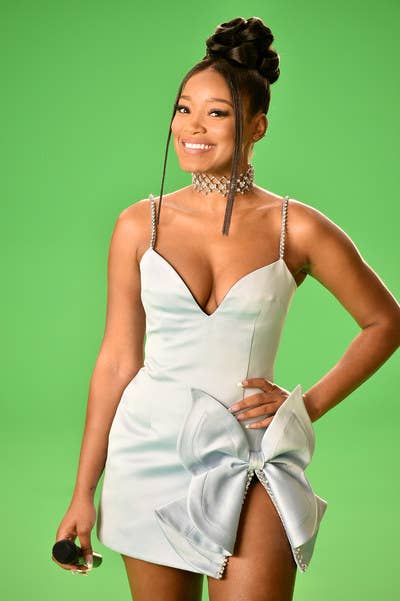 Keke Palmer, the hostess with the mostess, wore a mini-dress with a high slit and bow