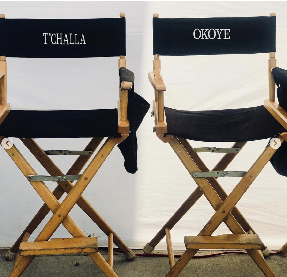 Empty director chairs for T&#x27;Challa and Okoye