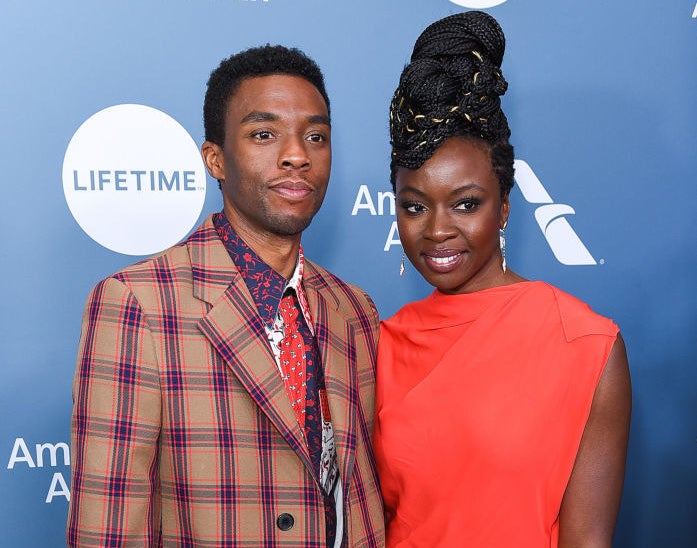 Chadwick Boseman and Danai Gurira together on a red carpet 